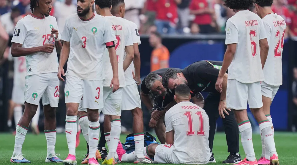 إسماعيل الصيباري مهاجم المغرب سقط مصاباً أمام كندا (أ.ب)
