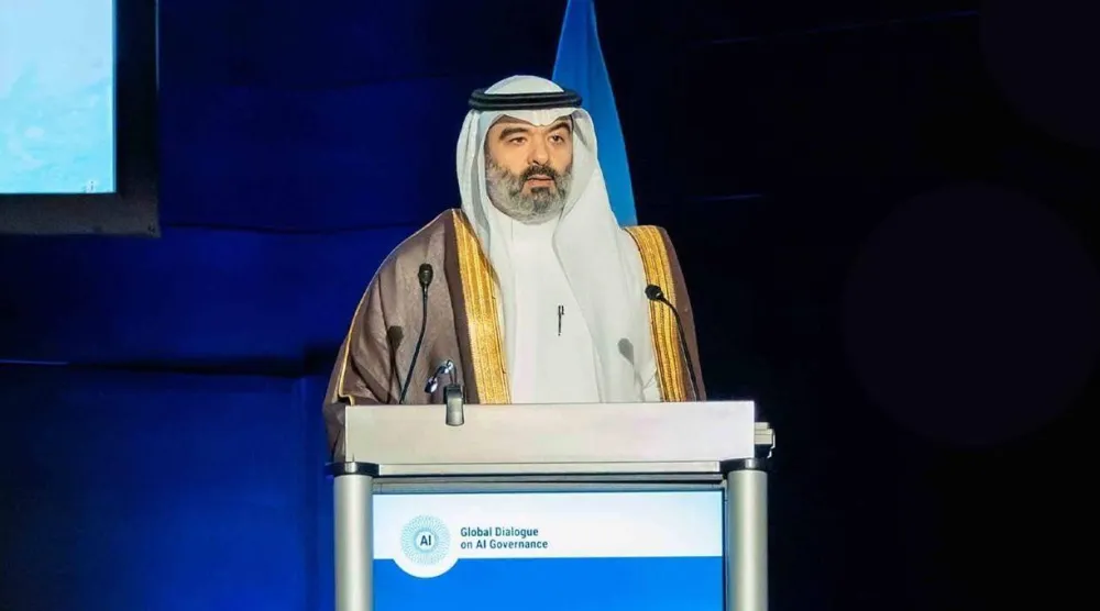 المهندس عبد الله السواحه وزير الاتصالات السعودي خلال كلمته في الحوار العالمي للأمم المتحدة (واس)