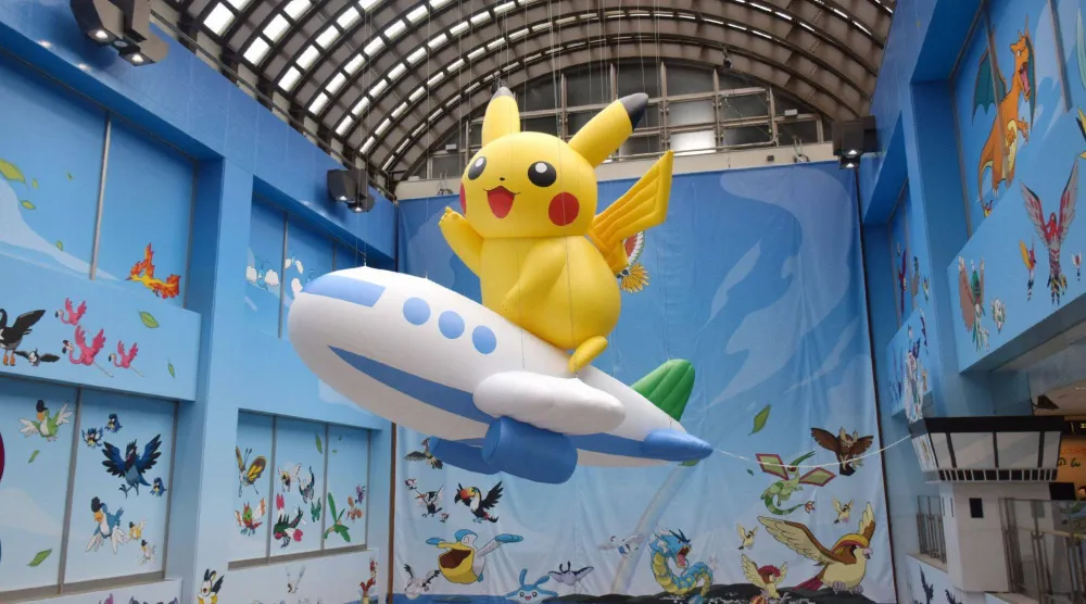 A "Pikachu" balloon is displayed at the Noto Airport in Wajima City, Ishikawa Prefecture on July 7, 2026. (JIJI / AFP) 