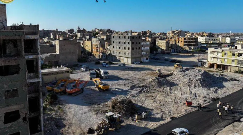 من أعمال إعادة بناء عقارات في منطقة الصابري ببنغازي (صندوق الإعمار في شرق ليبيا)