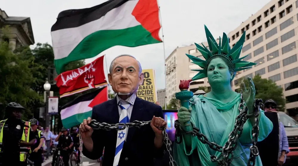 مظاهرة داعمة للفلسطينيين في واشنطن في 4 يوليو 2026 (رويترز)