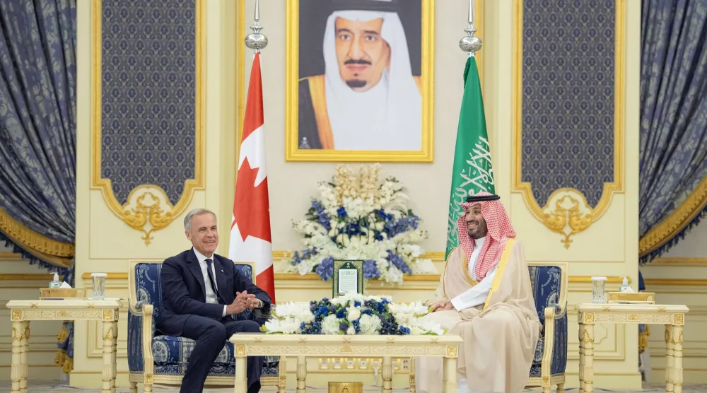 ولي العهد السعودي ورئيس وزراء كندا خلال جلسة مباحثات رسمية في جدة الخميس (واس)