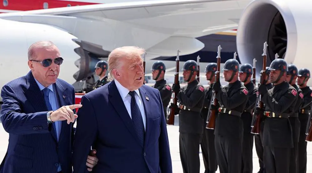 الرئيس التركي رجب طيب إردوغان خلال استقباله الرئيس الأميركي دونالد ترمب (الرئاسة التركية)