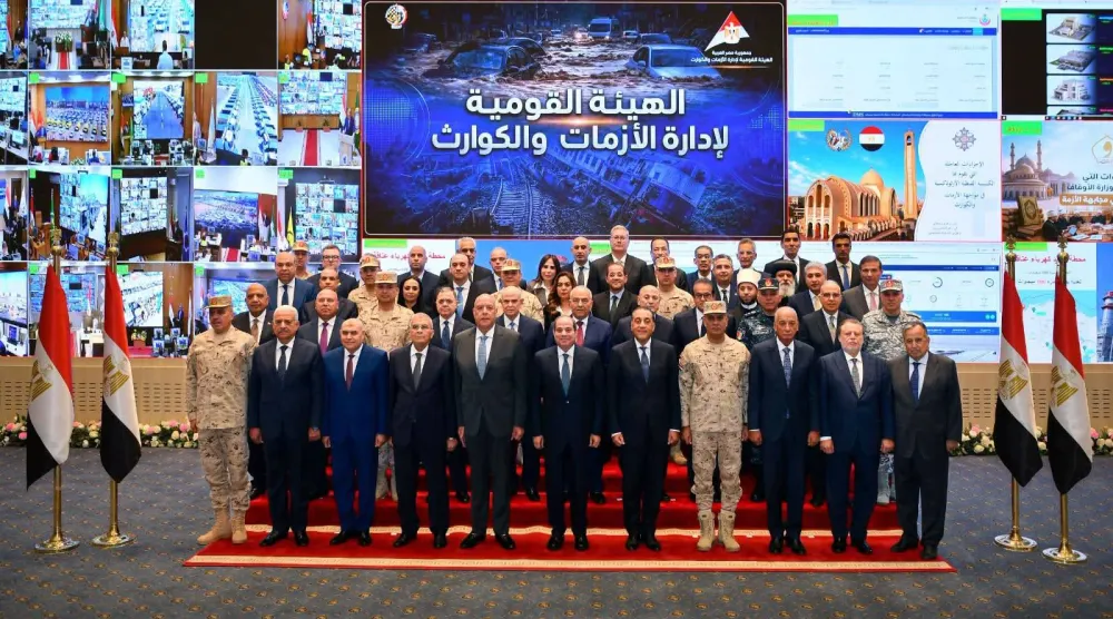 السيسي يستعرض إمكانيات أجهزة الدولة في مُجابهة الأزمات ضمن فعاليات افتتاح القيادة الاستراتيجية للدولة بالعاصمة الجديدة الثلاثاء الماضي (الرئاسة المصرية)
