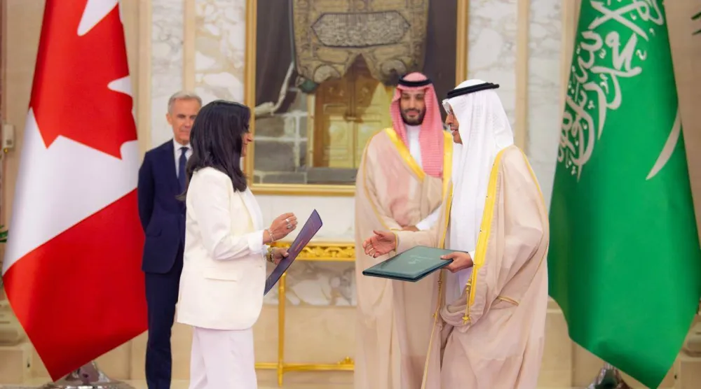 Part of the memorandum signing ceremony attended by the Saudi Crown Prince and the Canadian Prime Minister in Jeddah on Thursday. (SPA)