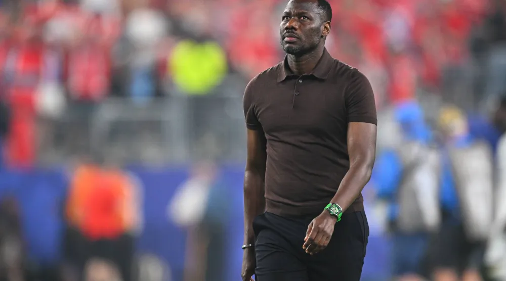 FILED - 22 June 2026, US, East Rutherford: FILE PHOTO - Senegal coach Pape Thiaw looks dejected after the 2026 FIFA World Cup group I soccer match between Norway and Senegal at the New York New Jersey Stadium. Photo: Tom Weller/dpa
