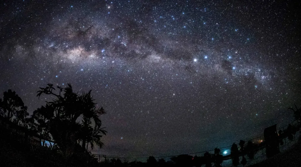 A long exposure photo shows the Milky Way galaxy star cluster from Tuban village in Badung, Bali, Indonesia, March 23, 2023. (AFP)