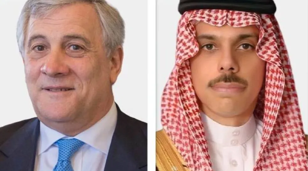 الأمير فيصل بن فرحان وزير الخارجية السعودي ونظيره الإيطالي أنطونيو تاياني (الشرق الأوسط)