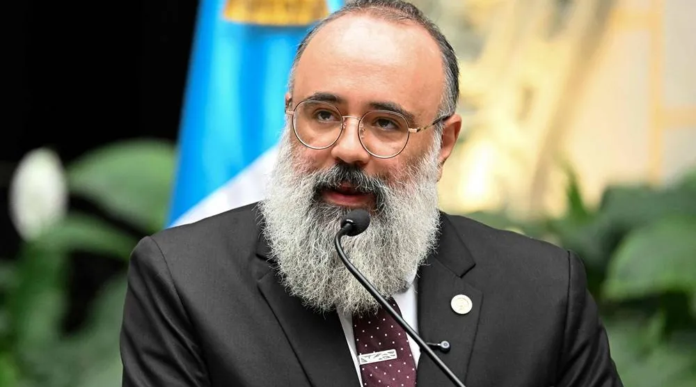 Guatemala's Minister of Culture and Sports Luis Mendez speaks during a press conference on new findings in the decipherment of hieroglyphs on Maya murals at the Xultun archaeological site, at the National Palace of Culture in Guatemala City on July 13, 2026. (AFP) 