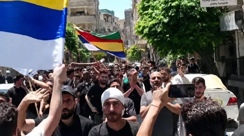 مظاهرات مدينة جرمانا قرب دمشق في ذكرى أحداث محافظة السويداء 2025 (متداولة)