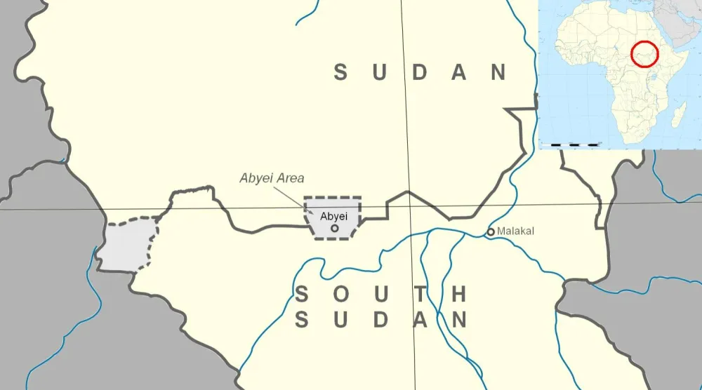 خريطة توضح الموقع الجغرافي لمنطقة أبيي المتنازع عليها بين السودان وجنوب السودان (الأمم المتحدة – UNISFA)