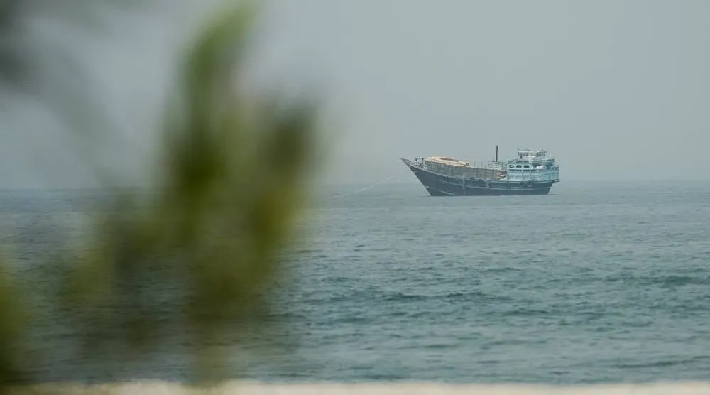  A vessel at the Strait of Hormuz, as seen from Musandam,Oman, July 14, 2026. (Reuters)