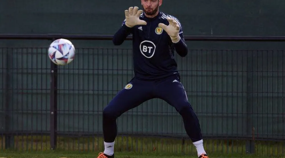 Soccer Football - UEFA Nations League - Scotland Training - Oriam, Edinburgh, Scotland, Britain - September 26, 2022 Scotland's Craig Gordon during training REUTERS/Russell Cheyne/File Photo