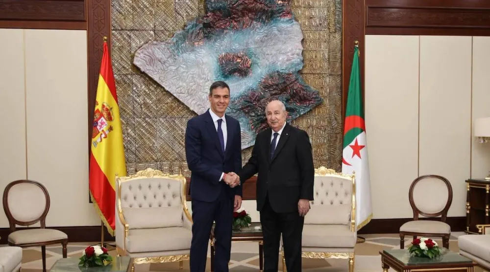 الرئيس الجزائري عبد المجيد تبون مستقبلاً رئيس الحكومة الإسبانية يوم الاثنين (الرئاسة الجزائرية) 