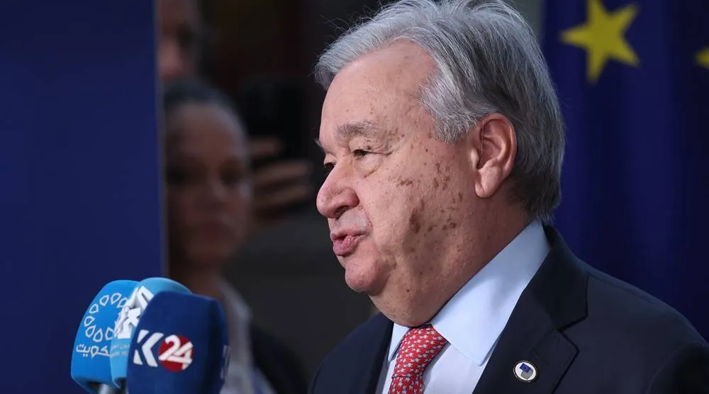 United Nations Secretary-General Antonio Guterres delivers a statement during a media conference at the EU summit in Brussels, March 19, 2026. (AP) 