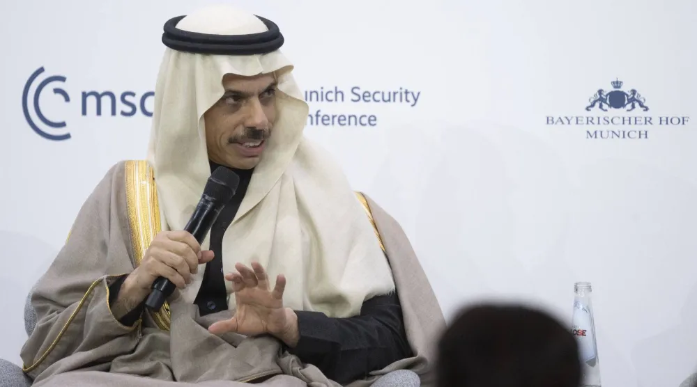 13 February 2026, Bavaria, Munich: Saudi Foreign Minister Prince Faisal bin Farhan bin Abdullah speaks during a panel session at the Munich Security Conference. (dpa)