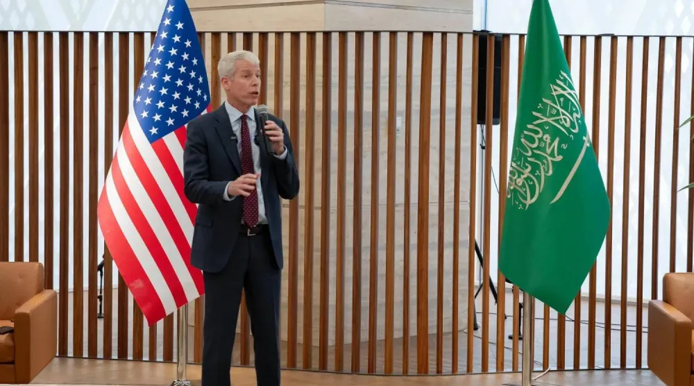 ABD Enerji Bakanı Chris Wright, 13 Nisan 2025'te Riyad'da düzenlenen basın toplantısında (Fotoğraf: Türki el-Akili)