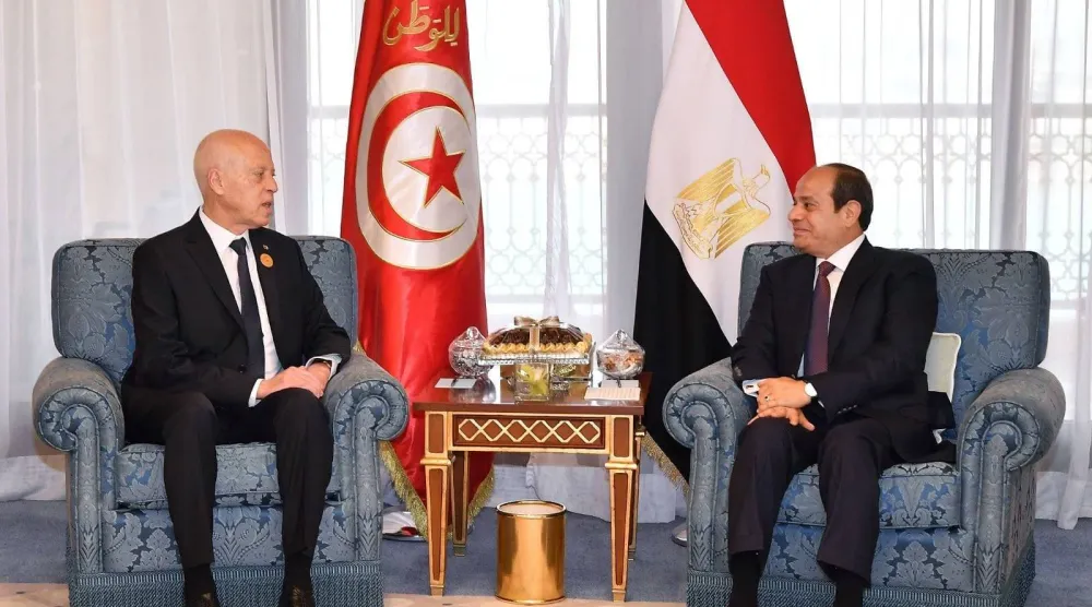 الرئيس المصري عبد الفتاح السيسي ونظيره التونسي قيس سعيد خلال لقاء سابق (الرئاسة المصرية)