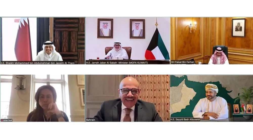 جانب من الاجتماع التشاوري بين وزراء خارجية دول الخليج عبر الاتصال المرئي الثلاثاء (العمانية)