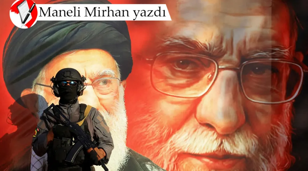 Irak'ın başkenti Bağdat’ta, İran Büyükelçiliği yakınlarında İran ile dayanışma yürüyüşü sırasında, ‘Şehitlerin Efendisi Tugayları’ mensuplarından biri, İran'ın Dini Lideri Ali Hamaney'in yer aldığı bir duvar resminin önünde nöbet tutarken, 19 Haziran 2026 (Reuters)