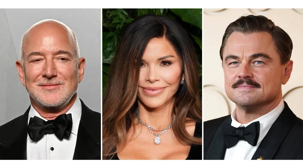 Jeff Bezos appears at the Vanity Fair Oscar Party in Los Angeles on March 15, 2026, left, Lauren Sanchez Bezos appears at Chanel's 16th Annual Pre-Oscar Awards Dinner in Beverly Hills, Calif., on March 1, 2025, center, and Leonardo DiCaprio appears at the Oscars in Los Angeles on March 15, 2026. (AP Photo)