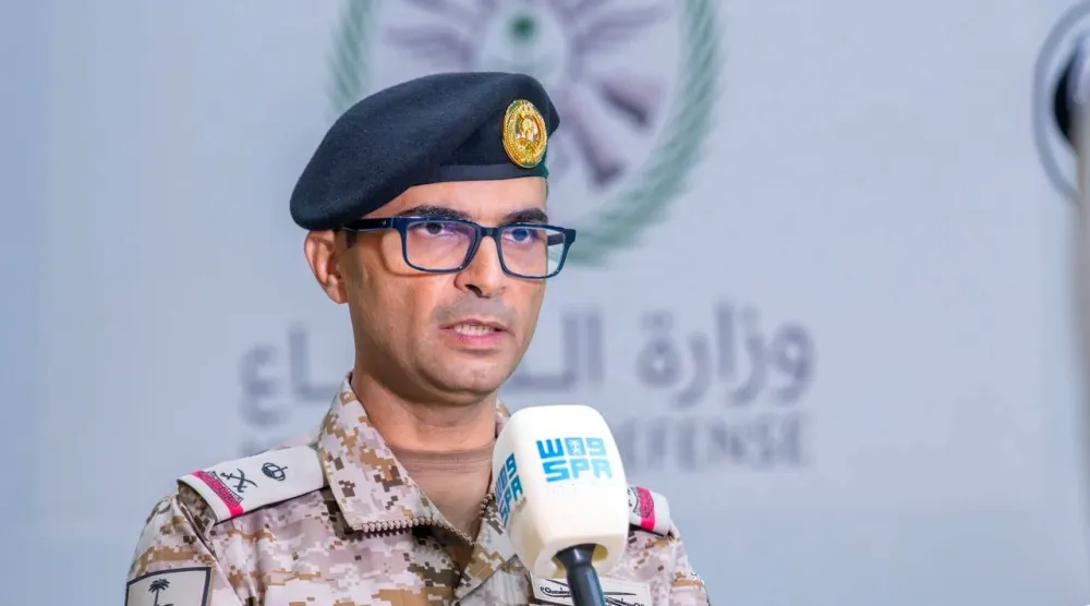اللواء البحري الركن عبد الله الشهري قائد التحالف البحري الدفاعي خلال تصريحه لـ«وكالة الأنباء السعودية» (واس)