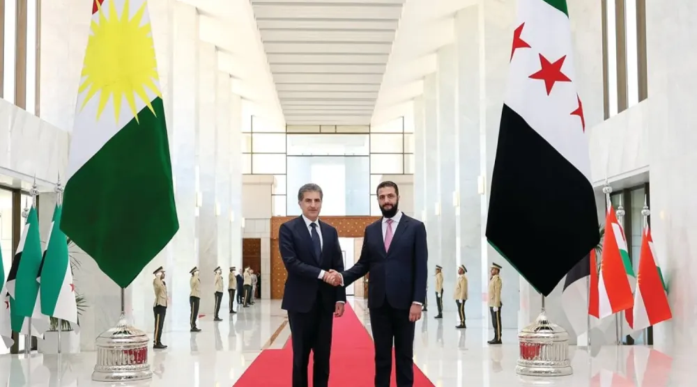 Suriye Devlet Başkanı Ahmed el Şara, Şam'da Irak Kürdistan Bölgesi Başkanı Neçirvan Barzani'yi kabul etti (Cumhurbaşkanlığı internet sitesi)