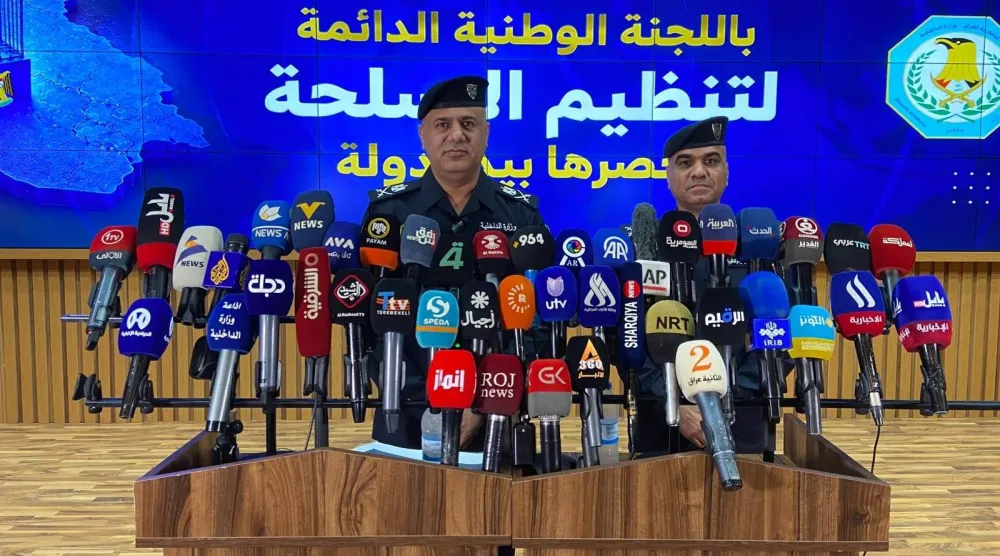 مدير العلاقات والإعلام في الداخلية مقداد ميري خلال المؤتمر الصحافي (وكالة الأنباء العراقية)