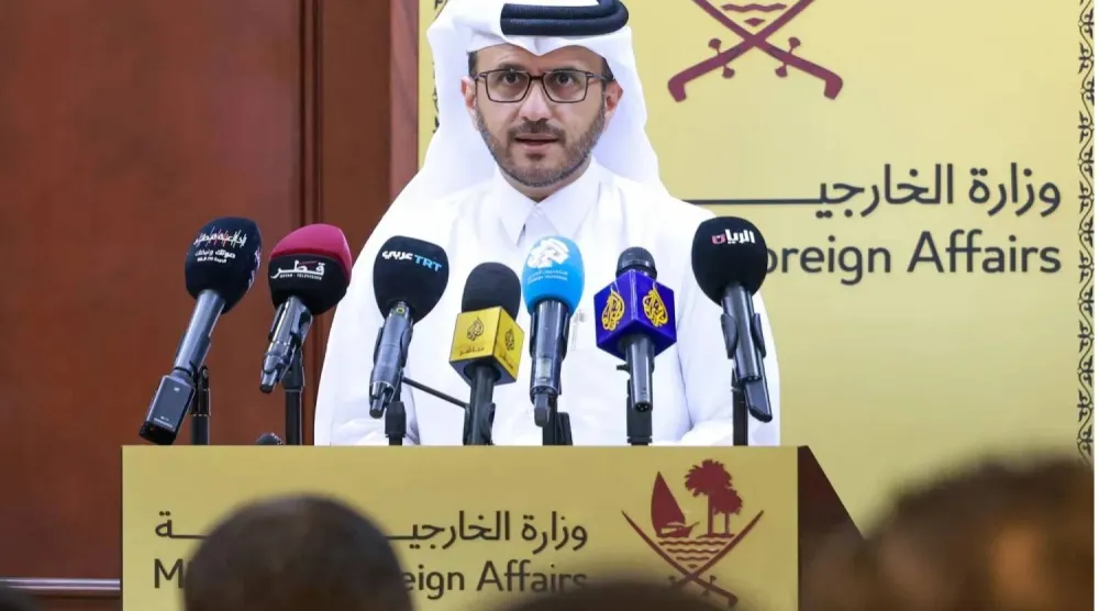 ماجد الأنصاري المتحدث باسم وزارة الخارجية القطرية خلال إحاطة صحافية سابقة (قنا)