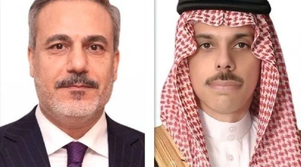 وزير الخارجية السعودي الأمير فيصل بن فرحان ونظيره التركي هاكان فيدان (الشرق الأوسط)