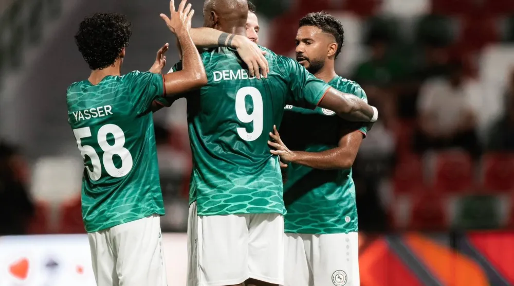 لاعبو الاتفاق يحتفلون بأحد أهدافهم في المباراة (موقع نادي الاتفاق)