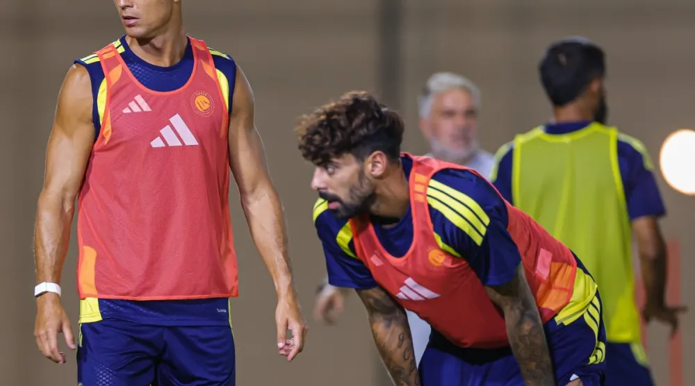 رونالدو خلال مشاركته في تدريبات النصر الأخيرة (موقع النادي)