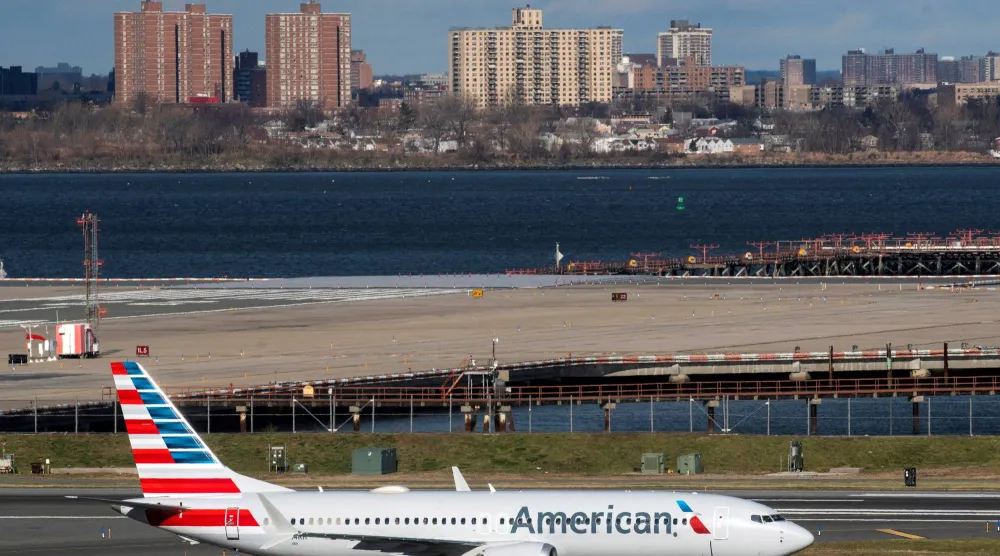 American Airlines flight 718, the first US Boeing 737 MAX commercial flight since regulators lifted a 20-month grounding in November, lands at LaGuardia airport in New York, US, December 29, 2020. (Reuters)