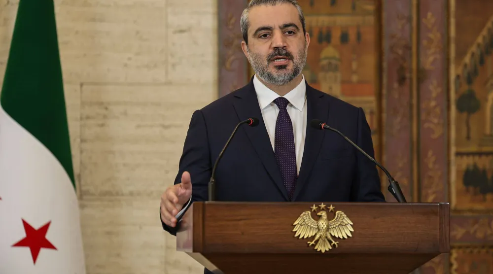 وزير الخارجية السوري أسعد الشيباني يتحدث خلال مؤتمر صحافي في دمشق 18 أغسطس 2026 (د.ب.أ)