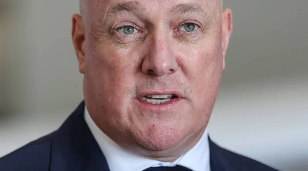  New Zealand's Prime Minister Christopher Luxon speaks to media during a visit to aircraft manufacturing company "NZ Aero" with Thailand's Prime Minister Anutin Charnvirakul (not pictured) in Auckland on August 21, 2026. (AFP)