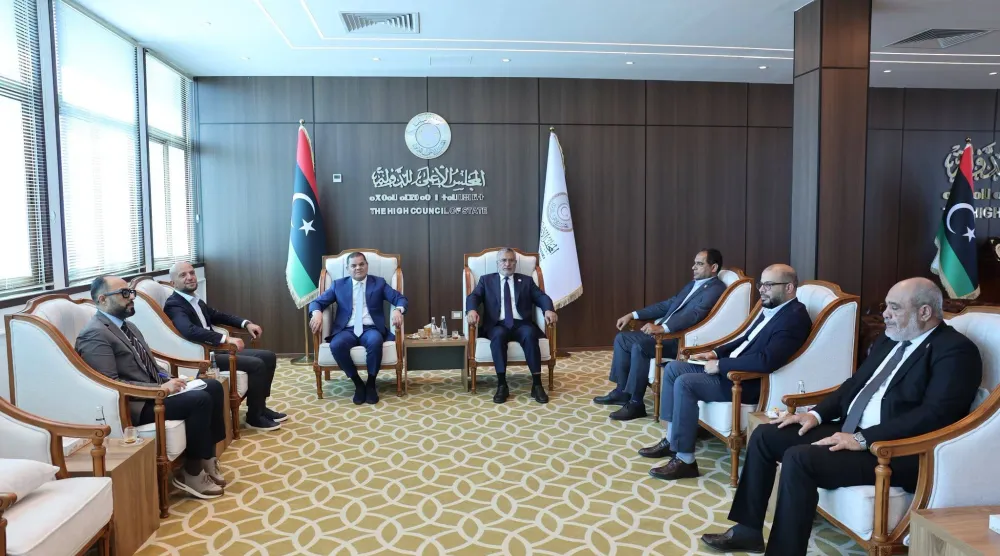 الدبيبة رئيس حكومة «الوحدة» خلال زيارته إلى «الأعلى للدولة» الأسبوع الماضي (المجلس)