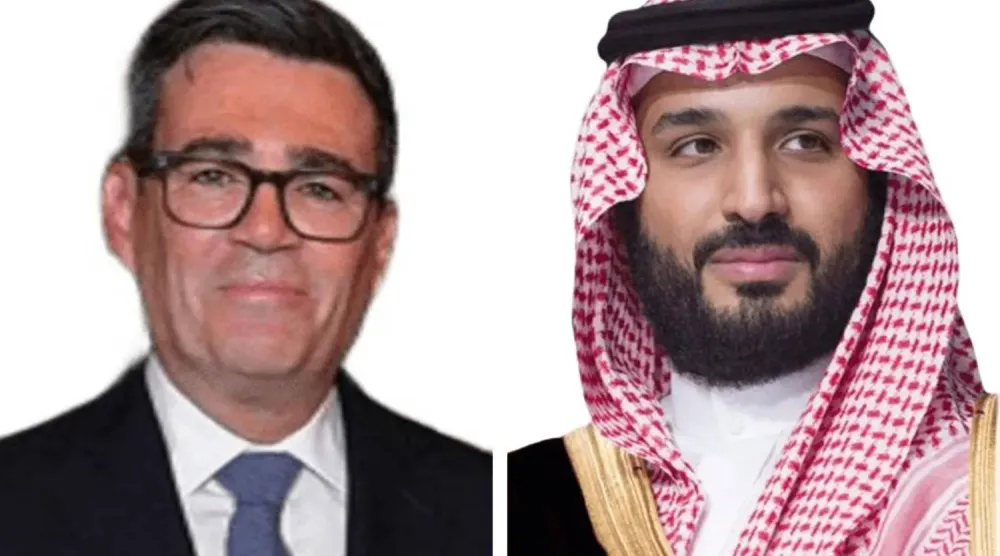 ولي العهد السعودي الأمير محمد بن سلمان ورئيس الوزراء البريطاني آندي بيرنهام (الشرق الأوسط)