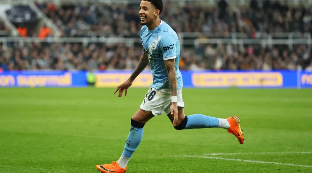FILE PHOTO: Soccer Football - FA Cup - Fifth Round - Newcastle United v Manchester City - St James' Park, Newcastle, Britain - March 7, 2026  Manchester City's Savinho celebrates scoring their first goal Action Images via Reuters/Craig Brough/File Photo