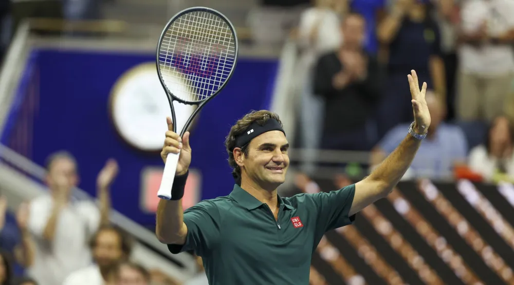 Swiss former tennis player Roger Federer reacts to spectators during the “Roger Federer: An Icon Returns to New York” exhibition match during US Open Fan Week at Arthur Ashe Stadium in the USTA Billie Jean King National Tennis Center in Flushing Meadows, New York, US, 25 August 2026. (EPA) 