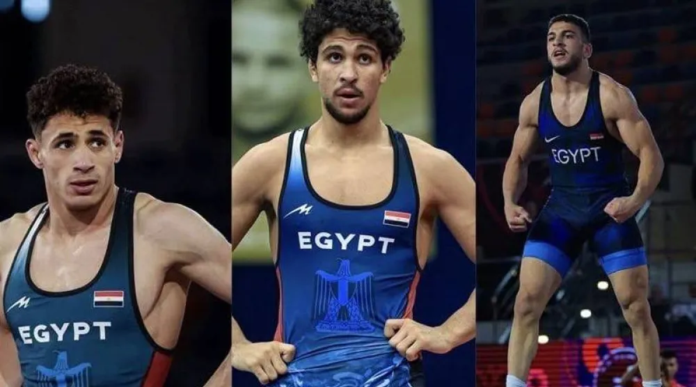 لاعبو بعثة المصارعة المصرية المشاركة بدورة ألعاب البحر المتوسط (اللجنة الأولمبية المصرية)