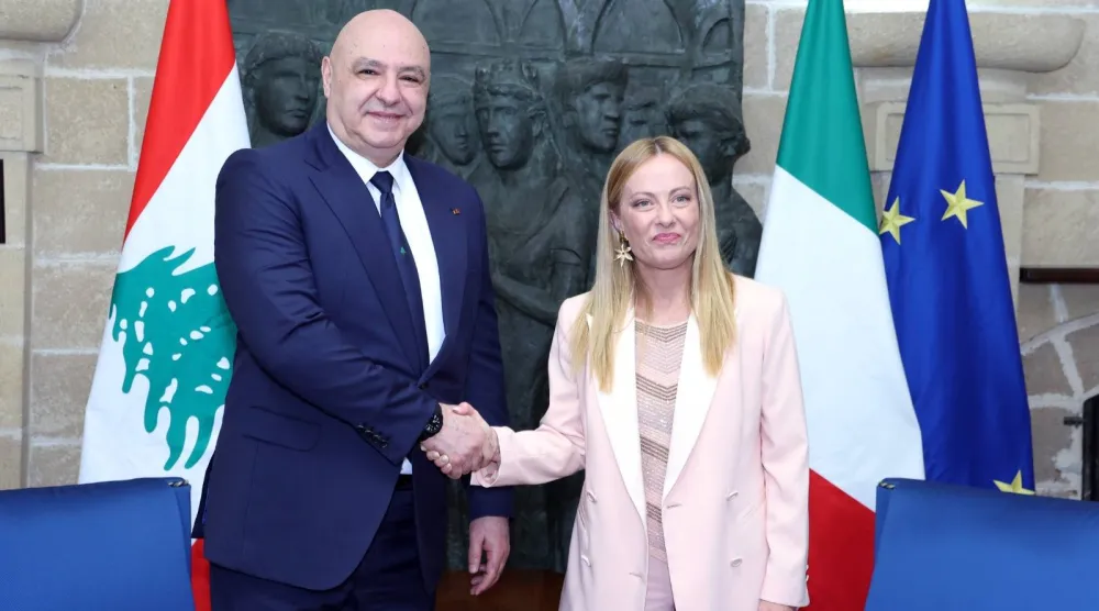 الرئيس عون مع رئيسة الوزراء الإيطالية جورجيا ميلوني خلال زيارته روما الشهر الماضي (الرئاسة اللبنانية)