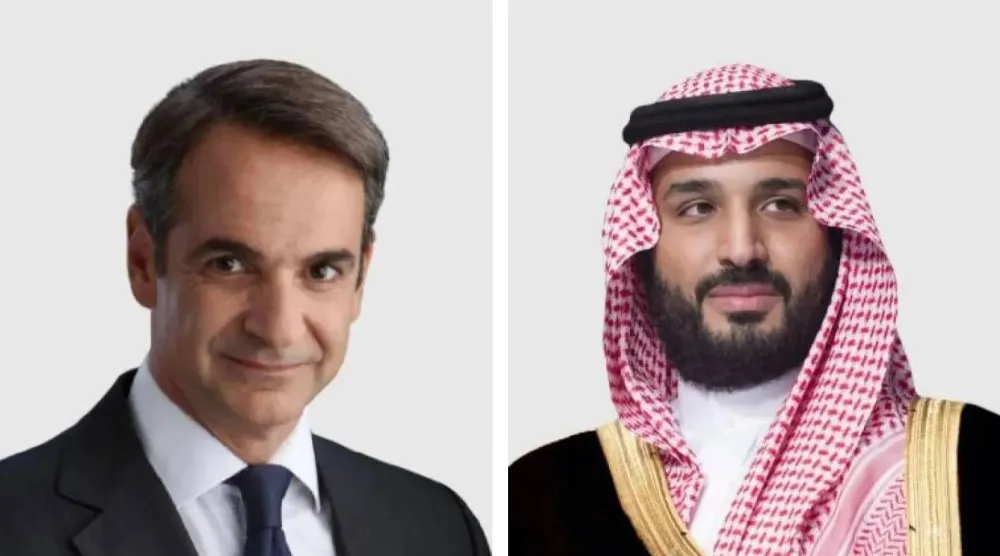 ولي العهد السعودي الأمير محمد بن سلمان ورئيس الوزراء اليوناني كيرياكوس ميتسوتاكيس (الخارجية السعودية)