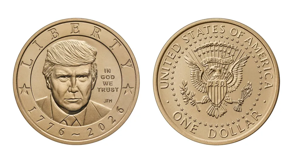 The US Mint has started producing a new $1 coin featuring President Donald Trump's image. (AP Graphic/Treasury Department, File) 