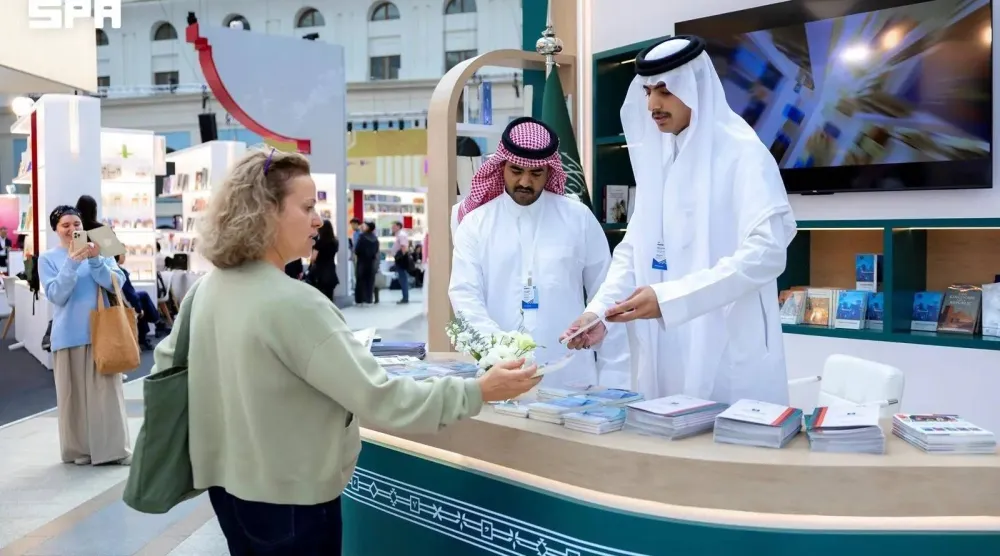 A visitor at the Saudi pavilion at the Moscow International Book Fair 2026. (SPA)