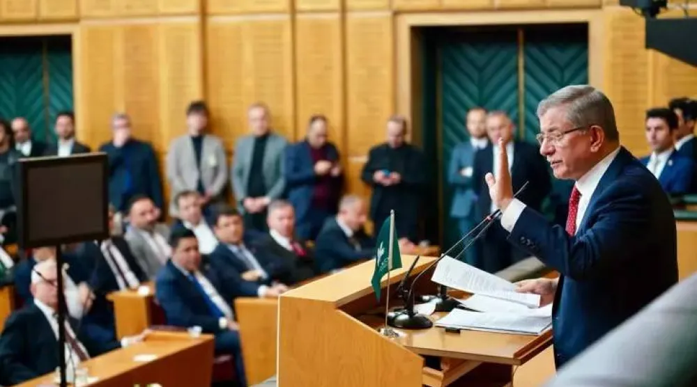 داود أوغلو متحدثاً في البرلمان التركي (أرشيفية - حزب المستقبل على إكس)