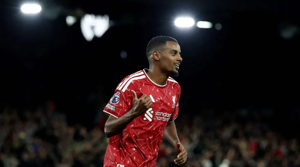 Football - Premier League - Ipswich Town v Liverpool - Portman Road, Ipswich, Britain - September 4, 2026 Liverpool's Alexander Isak celebrates scoring their second goal. (Reuters)