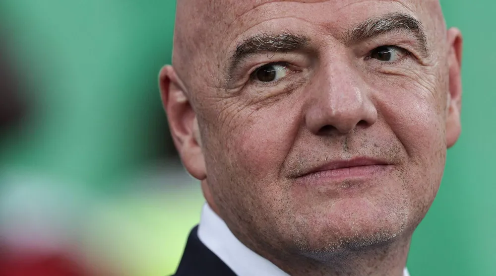 President of FIFA Gianni Infantino looks on during the opening ceremony of the Africa Cup of Nations (CAN) 2024 at the Alassane Ouattara Olympic Stadium in Ebimpe, Abidjan, on January 13, 2024. (AFP)