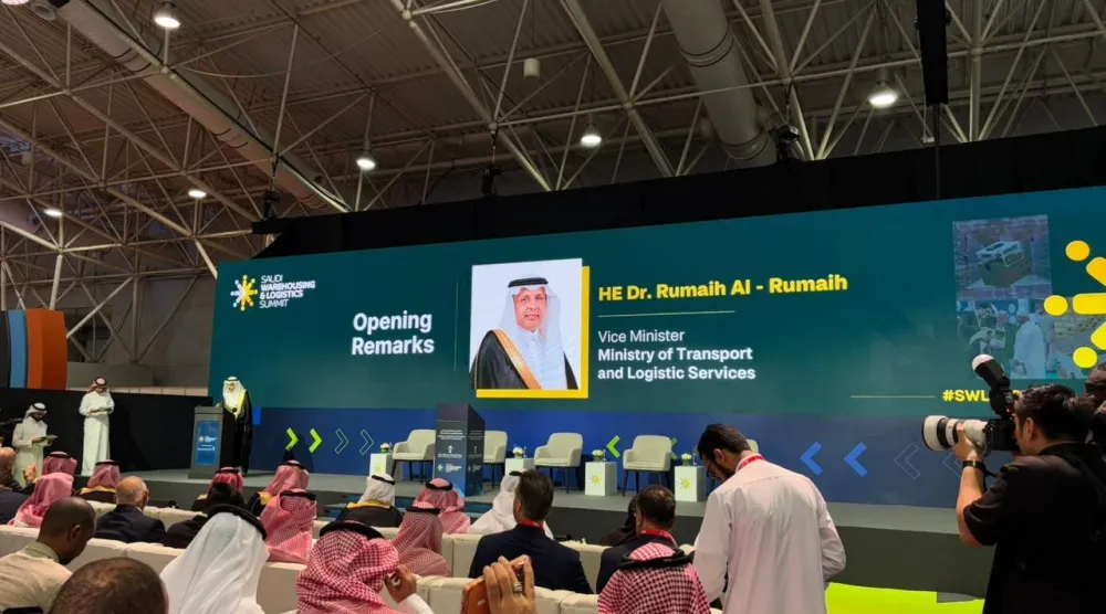 الرميح خلال كلمته الافتتاحية في المعرض السعودي للمستودعات والخدمات اللوجستية (الشرق الأوسط)