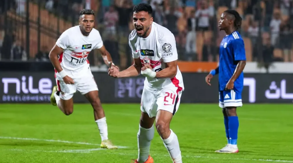 محمد إسماعيل يحتفل بهدف التقدم للزمالك في مرمى أبو قير (نادي الزمالك)