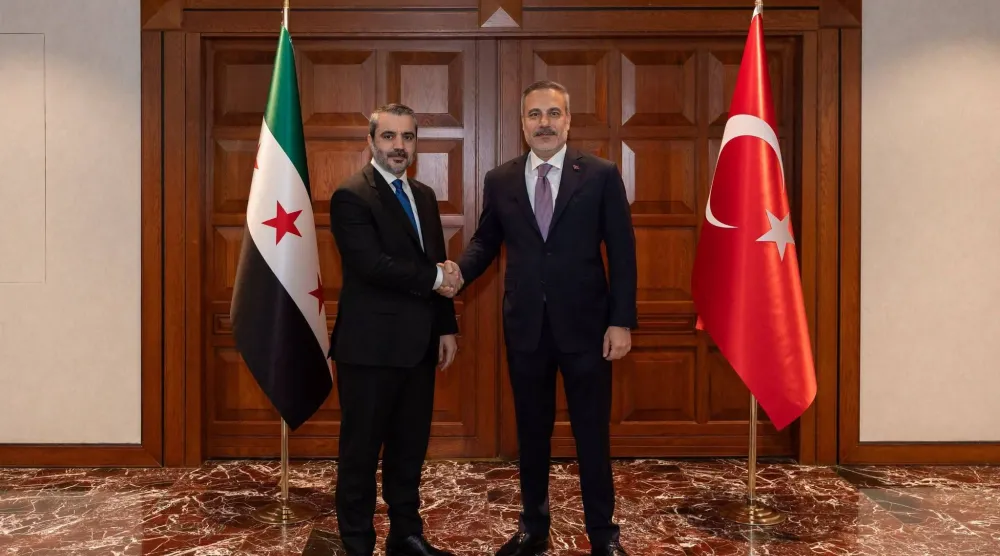 وزير الخارجية السوري أسعد الشيباني مع نظيره التركي هاكان فيدان في العاصمة أنقرة الثلاثاء (الخارجية السورية)